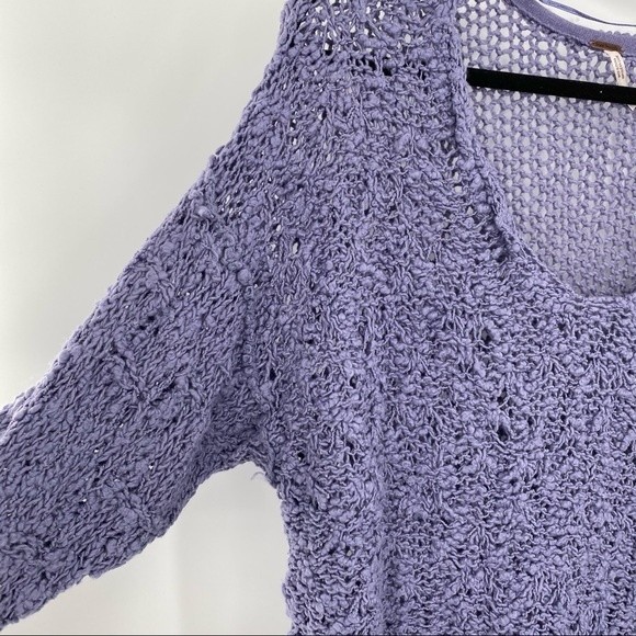 Free People NWT Sunday Shore Cotton Blend Chunky Open Knit Purple Sweater New - Picture 4 of 10